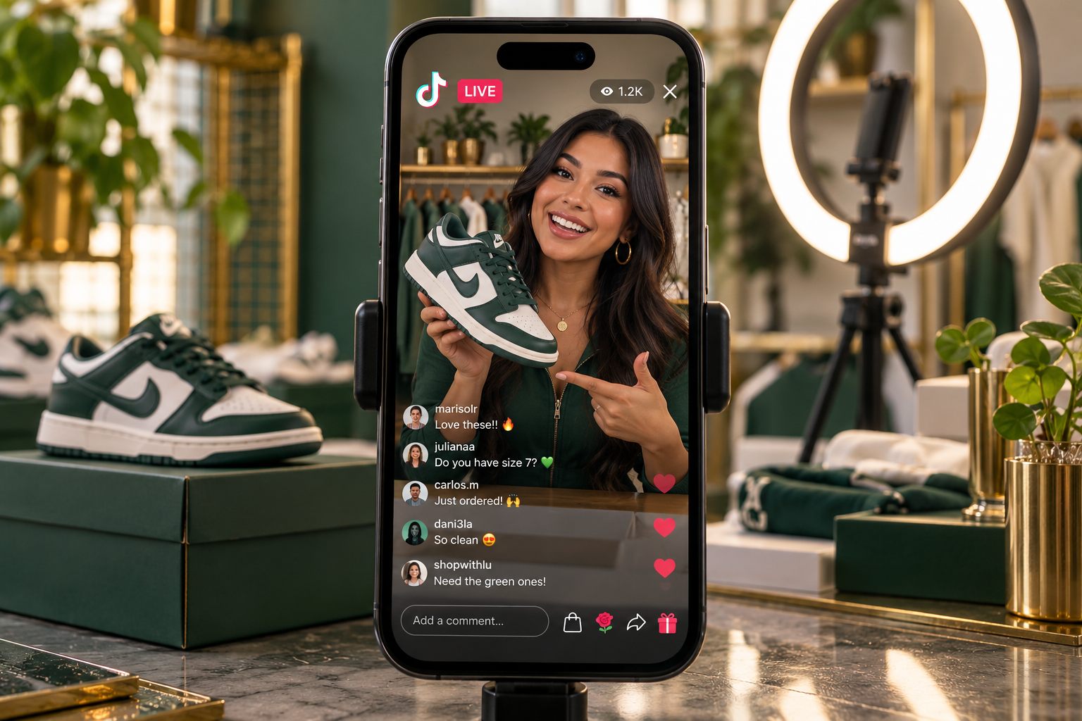 Teléfono mostrando un live de venta de TikTok.